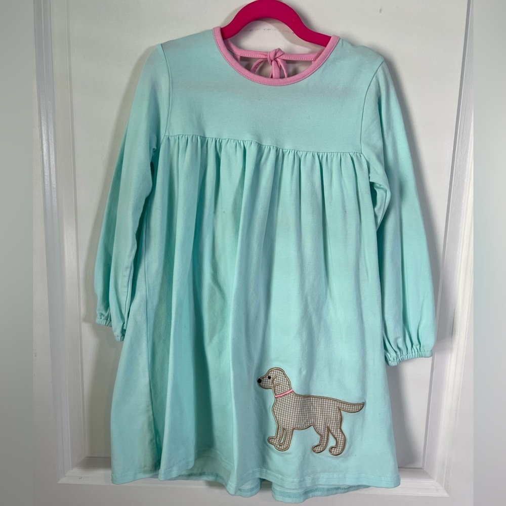 Stitchy Fish Blue Popover Dress with Dog | size 6